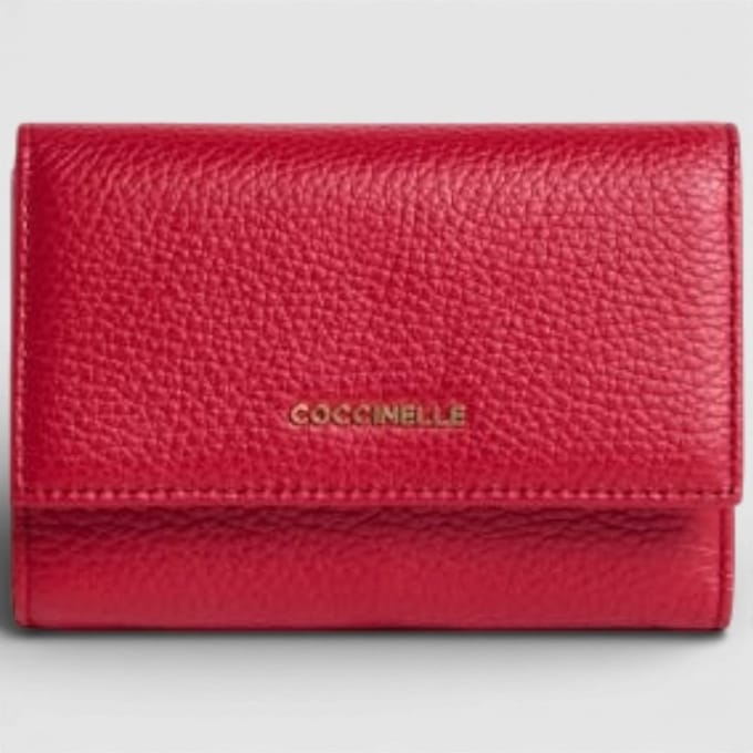 COCCINELLE Leren portemonnee Metallic Soft Wallet Grainy Leather Scarlet rood