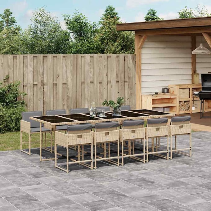 vidaXL - 11-delige - Tuinset - met - kussens - poly - rattan - gemengd - beige
