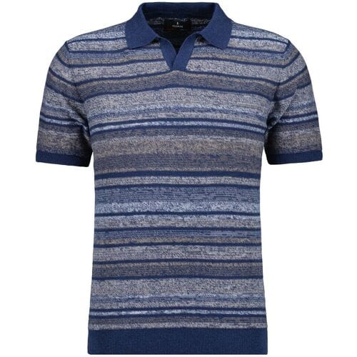 Ragman Trui Short Sleeve Knit Stripe Resort Collar Night Blue-Multi / male