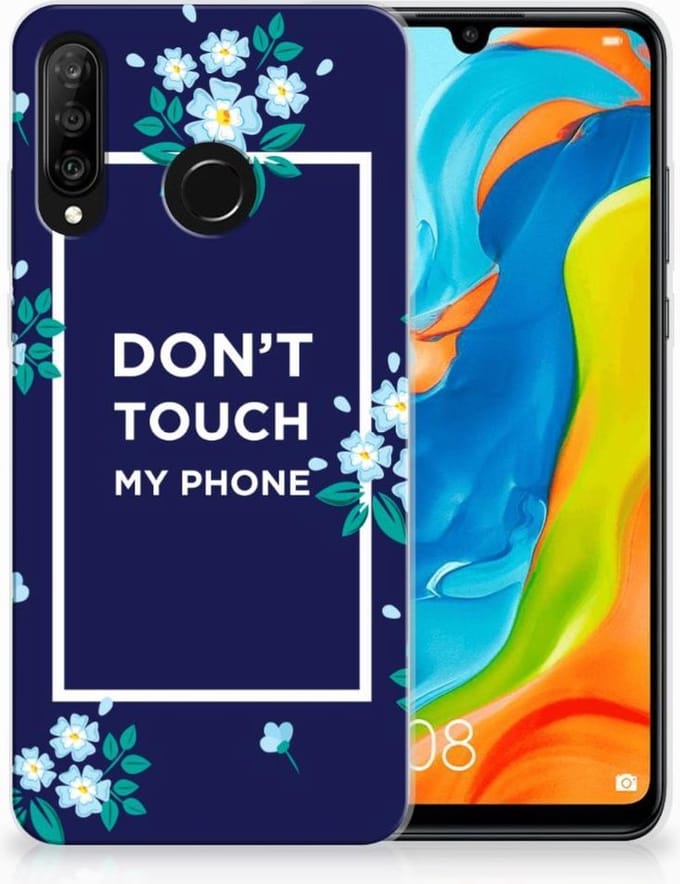 Huawei P30 Lite Silicone-hoesje Flowers Blue DTMP
