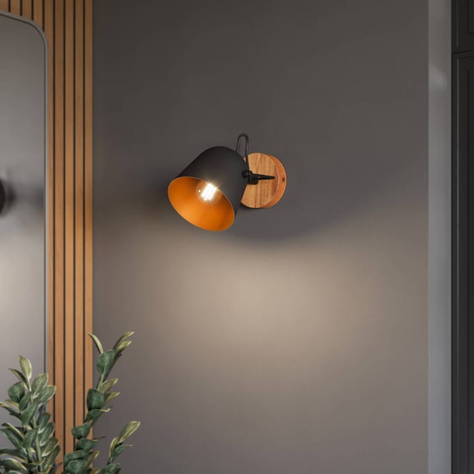 Lindby - buitenspot - 1licht - eiken, staal - H: 15.7 cm - E14 - zwart, goud, donker hout