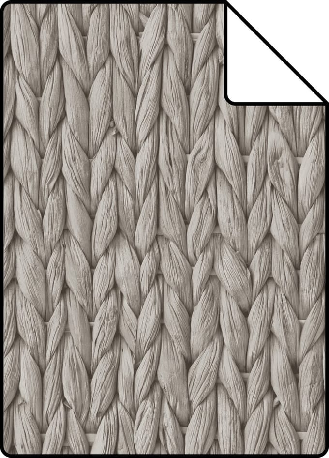 Proefstaal ESTAhome behang geweven riet motief warm grijs - 26.5 x 21 cm - 148701-S