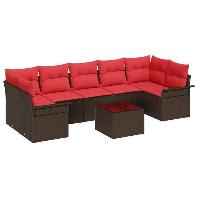vidaXL - Tuinbank - Set - 8 - st - Beige - en - Rood - poly - rattan
