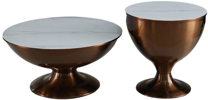 StarFurn Salontafel Ava - Rond Wit Marmer - Set van 2 - 75x75x38cm