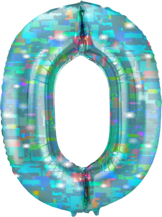 Folat - Folieballon Cijfer 0 Galactic Aqua - 86 cm