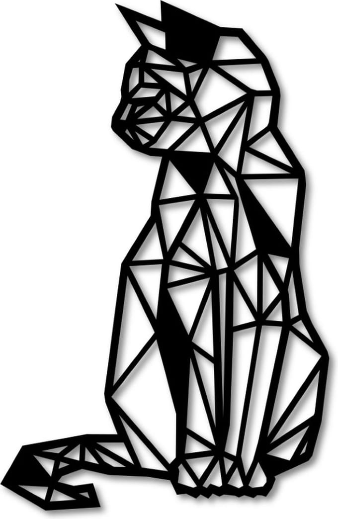 Zittende kat - Extra Groot - 625 x 345mm - Zwart MDF - Houten kat voor aan de muur