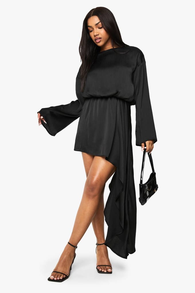 boohoo Dames Mini-jurk met boothals en blouson-drape | Black | Maat: 8