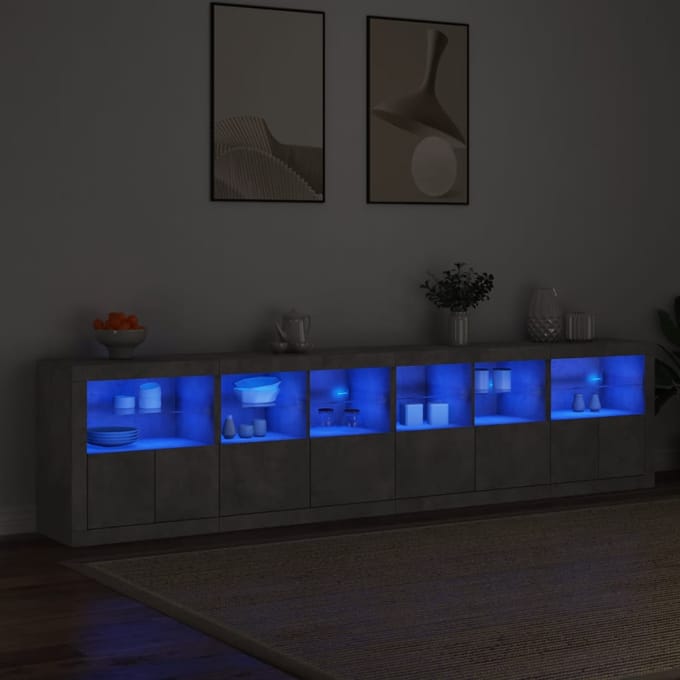 vidaXL - Dressoir - met - LED-verlichting - 283x37x67 - cm - betongrijs