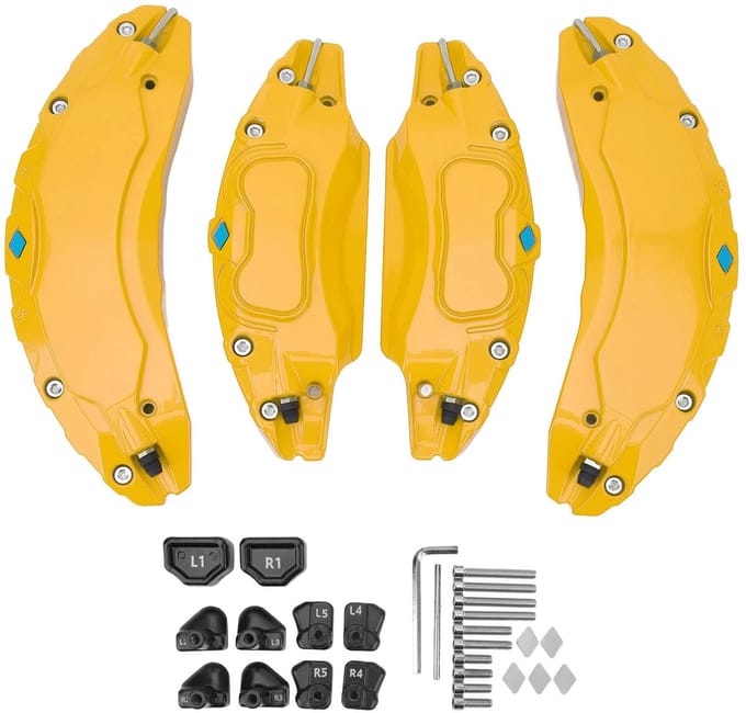 Brake Caliper Covers, 4Pcs Car Brake Caliper Cover, Wheel Hub Size Red Caliper Covers Aluminum Disc Caliper Protector Replacement For Model 3 18in 19 In Wheels Hub(Yellow)