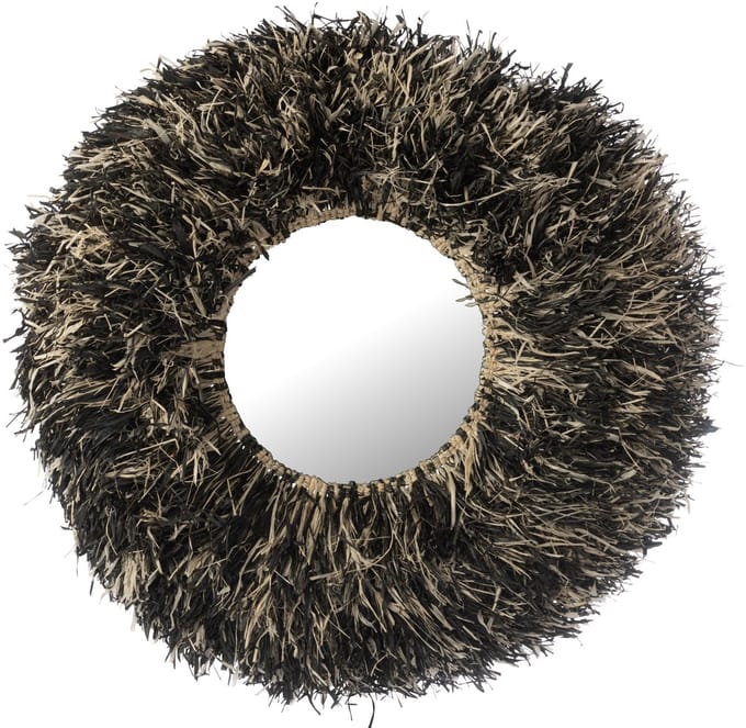 J-Line spiegel Rond Sisal - riet - zwart/wit