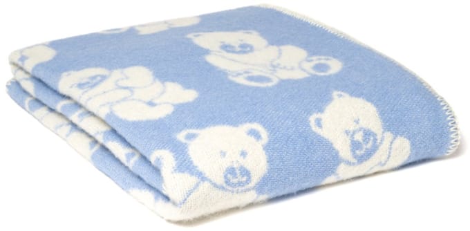 WOOOL Wollen Babydeken - Little BEAR (Blauw) - 130x90 - Ledikant