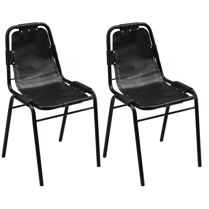 vidaXL - Eetkamerstoelen - 2 - st - echt - leer - zwart