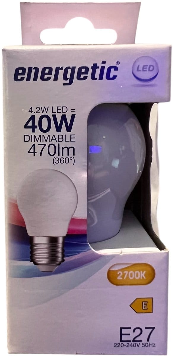 6 x Energetic LED Mini kogel Filament E27 4,2W 2700K 230V - Warm Wit - Dimbaar