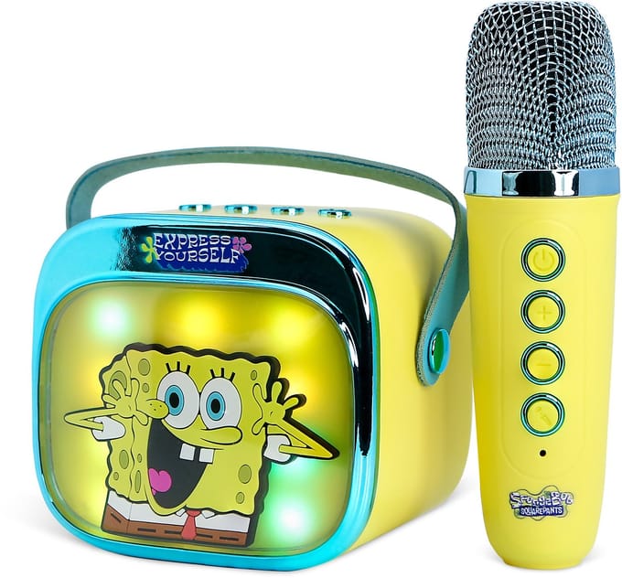 Sponge Bob - karaoke set voor kinderen - draadloze microfoon en speaker - met lichteffecten - stemvervorming
