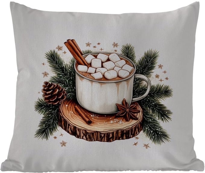 Tuinkussen - Winter - Hout - Chocolademelk - Drink - Kerst - 40x40 cm - Weerbestendig