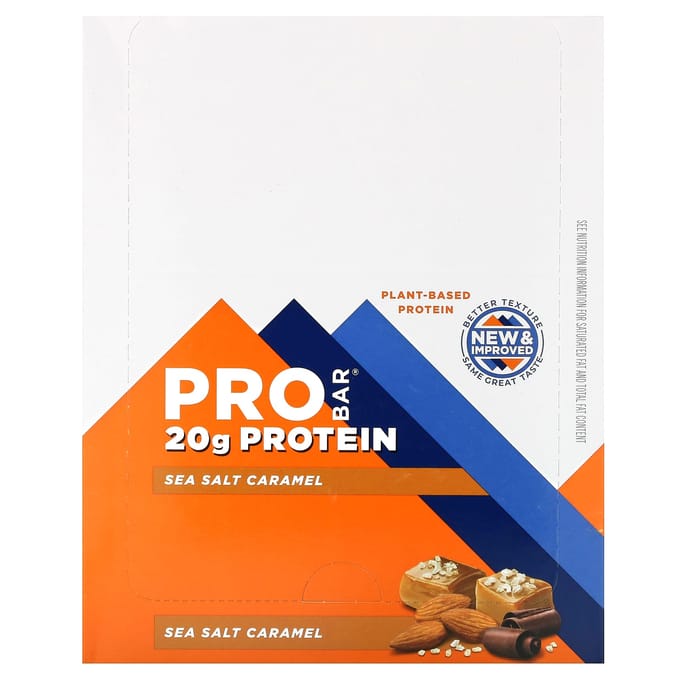 ProBar, Eiwitreep, Zeezout Karamel, 12 Repen, 70 g (2,47 oz) Elk