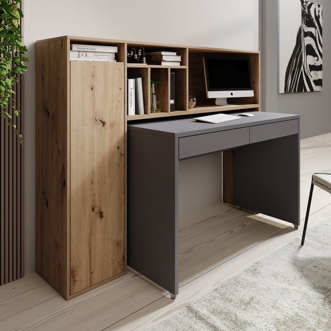 Meubella - Taroa - Bureau - Eikenpatroon/Lichtgrijs - 154x55x119 cm
