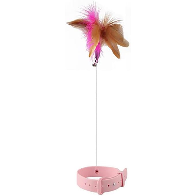 Katten Veer Halsband Speelgoed Verstelbaar Flexibel Grappig Interactief Katten Veer Staf Halsband met Bel voor roze