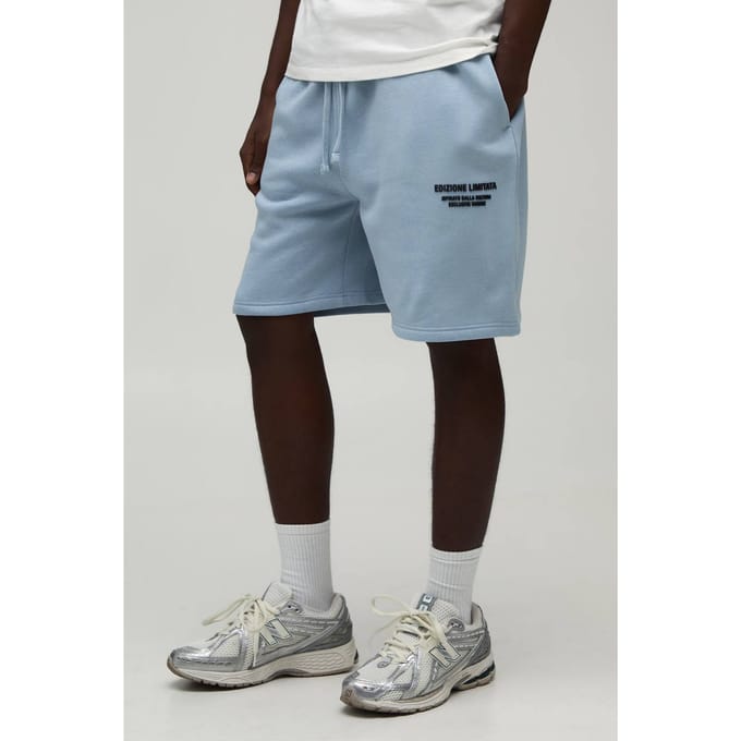 Regular Fit Short Van Jersey Met Hoge Reliëfprint | Dusty Blue | Size Medium