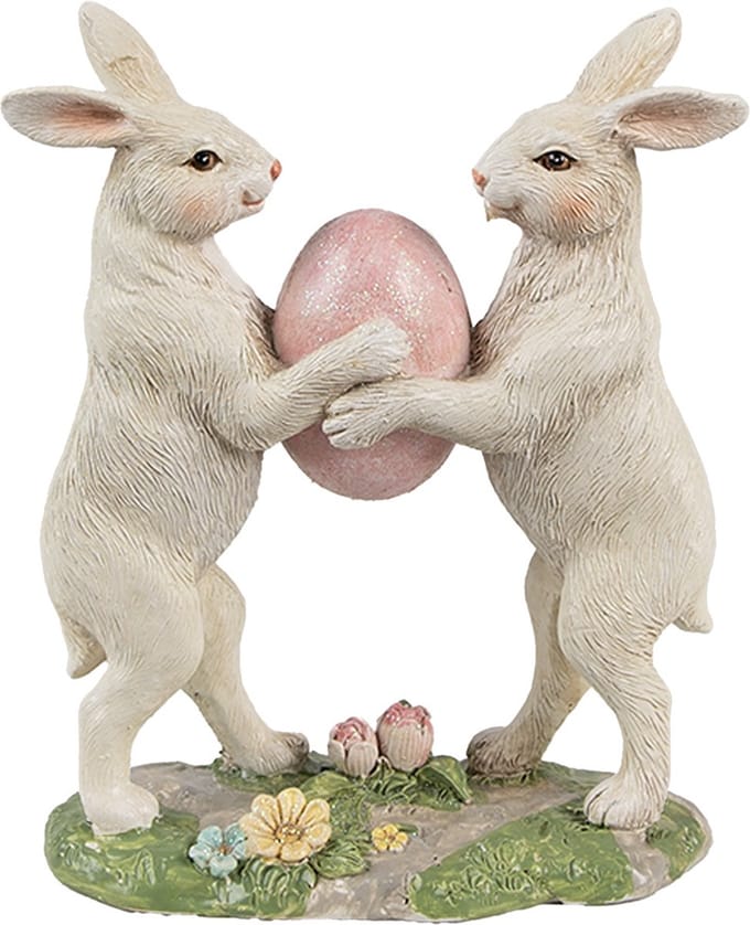 Clayre & Eef Decoratie Beeld Konijnen 11x5x13 cm Beige Kunststof