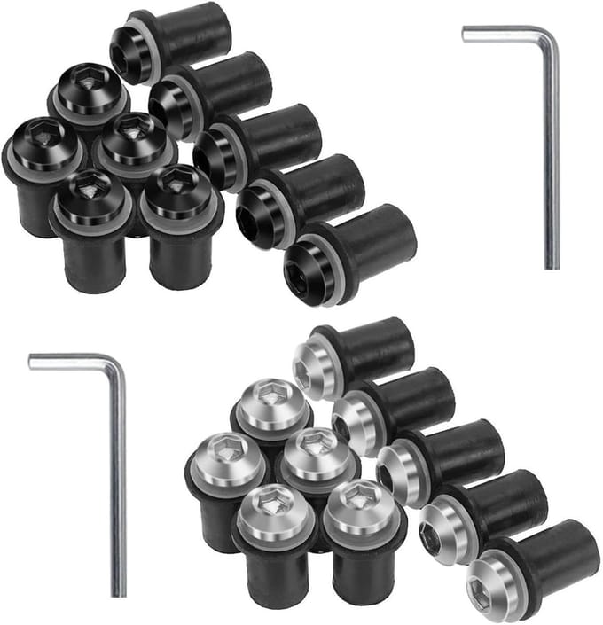 Windshield Screws - 20 Pieces - Two Colours - Aluminium Alloy Motor Cover - with Wrench - Easy Installation - Panel Screws - Suitable for Most Windscreens - Auto Accessoires