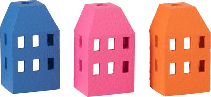 J-Line kandelaar Huis - cement - mix - 3 stuks