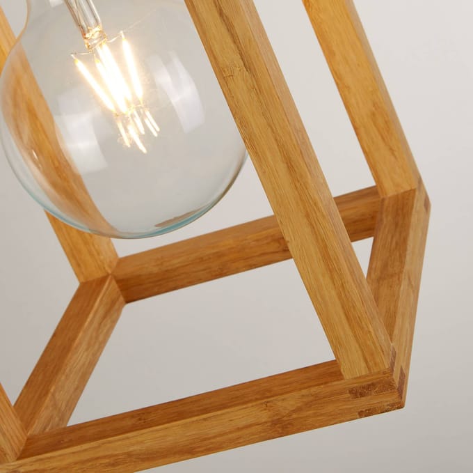 Searchlight Vierkante hanglamp, 30 cm hoog, bamboe, E27