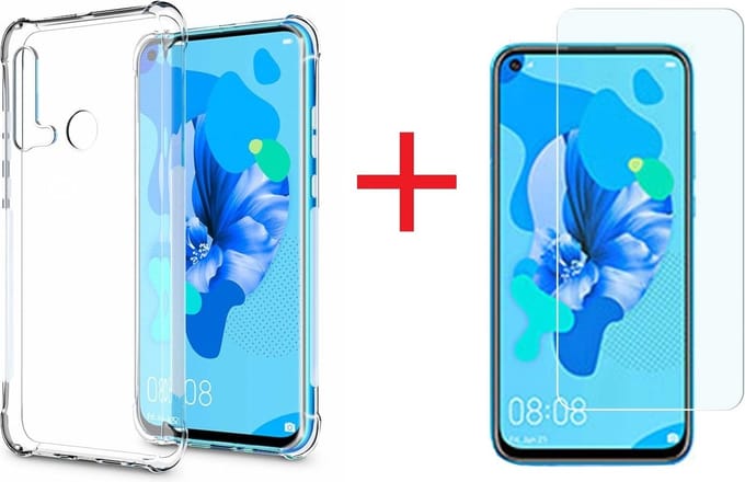 Hoesje Geschikt voor Huawei P20 lite (2019) Transparant Anti Shock Back hoesje + Screenprotector glas