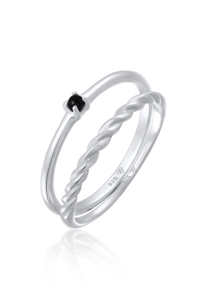 Elli - Ring - Dames Stack Set Klassiek Gedraaid met synth. Parel in 925 Sterling Zilver - Dames