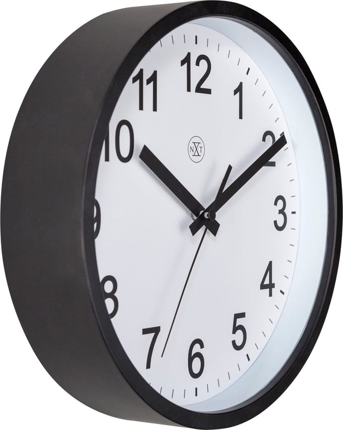 nXt Robust – Wandklok – 25,5 cm - Plastic - Zwart/Wit