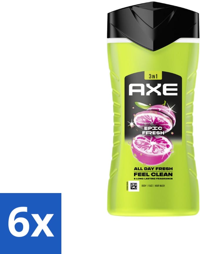 6 x Axe - 3-in-1 Douchegel - Epic Fresh - Grapefruit & Tropical Pineapple - Fresh Boost - 250 ml - Douchegel - 3-in-1 - Axe - Epic Fresh - Grapefruit