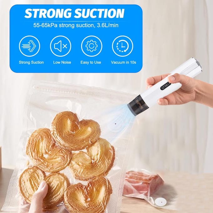 Handheld Vacuum Sealer Machine Draagbare USB Opladen Draadloze 2-in-1 Handmatige Handheld Vacuümpomp wit