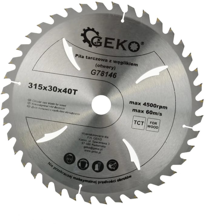 GEKO Cirkelzaagblad - Houtbewerking - 315 mm - Koelgaten - 40 Tanden