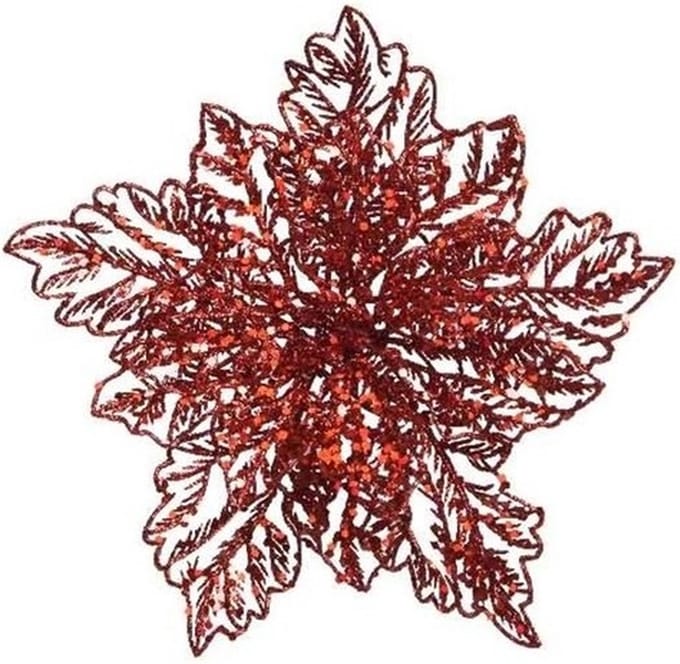 Decoris kerstboomversiering rode glitter bloem - 23 cm - clip - kerstdecoratie