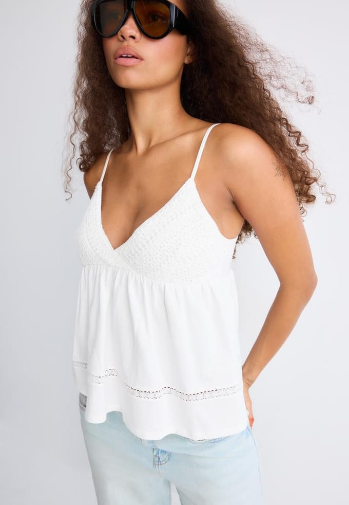 Stradivarius Crochet top met bandjes  Wit S