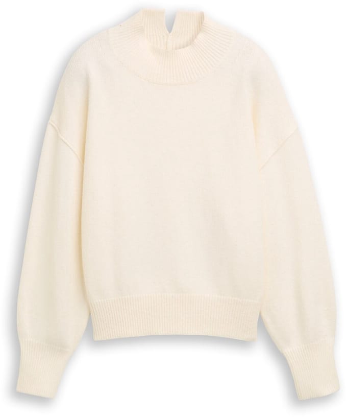 Tom Tailor - Oversized gebreide trui met opstaande kraag - Maat S - Whisper White