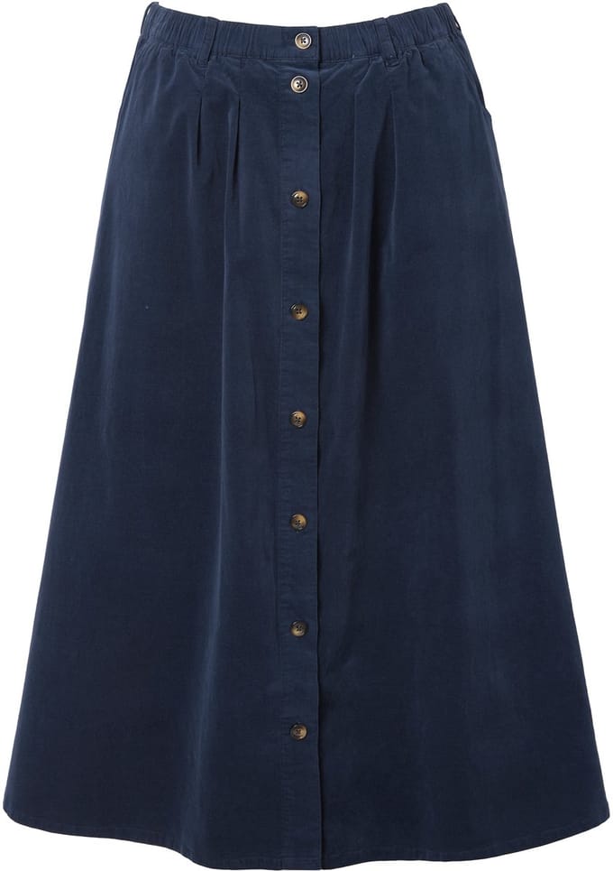 Ulla Popken - Dames - Maxirok van corduroy A-lijn knoopsluiting - Marine - Maat 54+