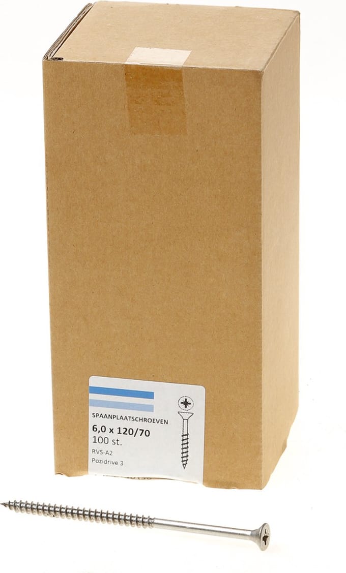Spaanplaatschroef rvs-a2 pk pz-3 6.0x120/70 (