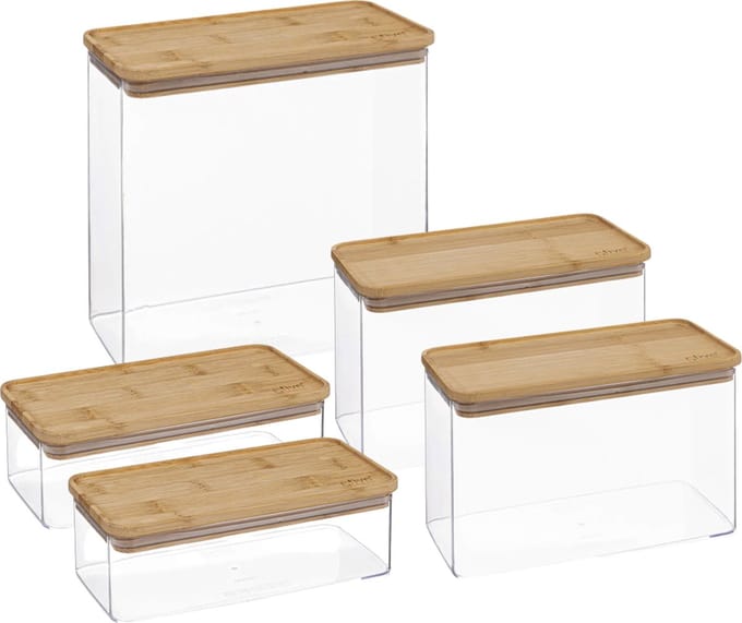 5Five - Voedsel/keuken voorraadpotten set 5x stuks - kunststof/bamboe