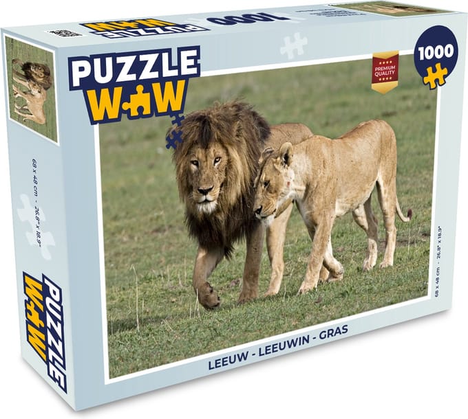 Puzzel Leeuw - Leeuwin - Gras - Legpuzzel - Puzzel 1000 stukjes volwassenen