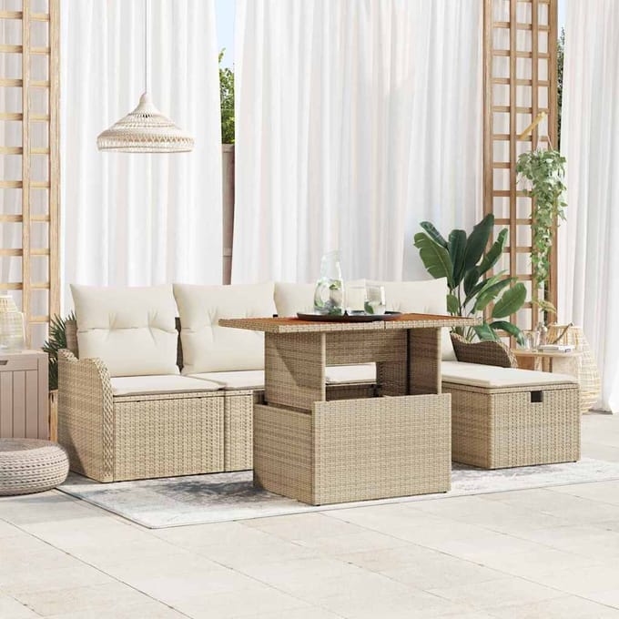 vidaXL Tuin Sofa Set 6 st Beige poly rattan