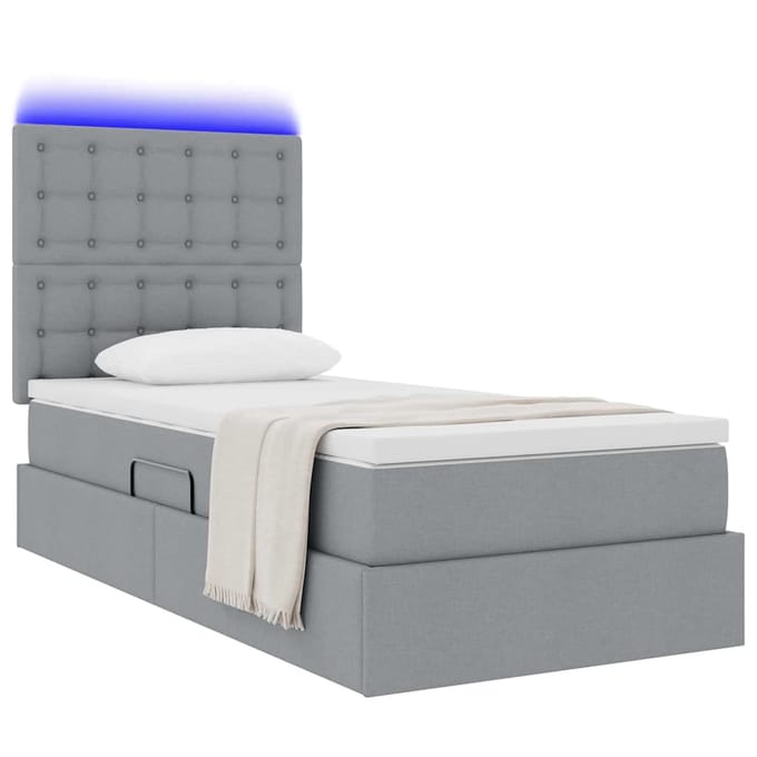 vidaXL - LED - opbergbed - met - matras - Lichtgrijs - 100 - x - 200 - cm - Stof