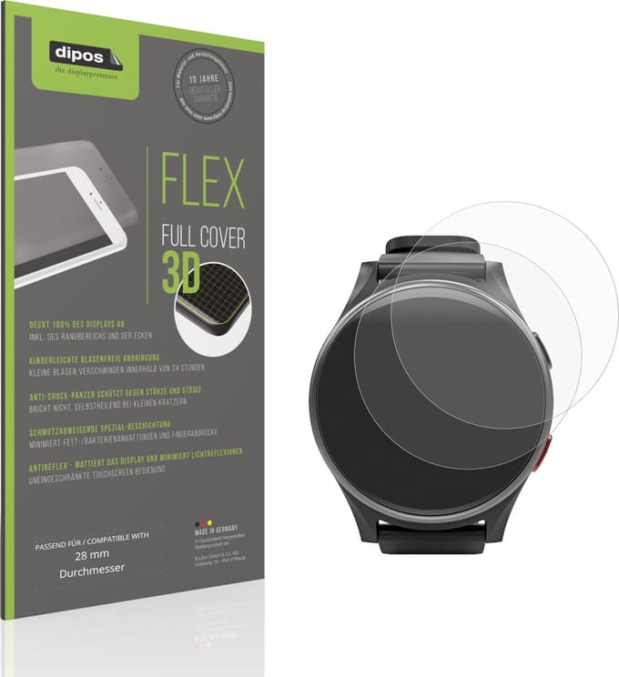 dipos FLEX – 2x Matte Screenprotector geschikt voor 28 mm Diameter | Volledige Schermbescherming | Case-Friendly