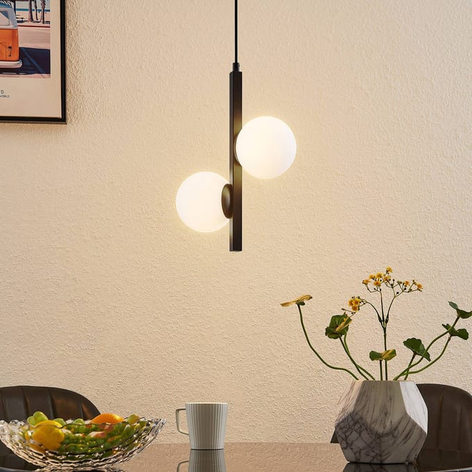 Lucande - hanglamp - 2lichts - Ijzer, glas - H: 36.5 cm - G9 - zwart, opaalwit