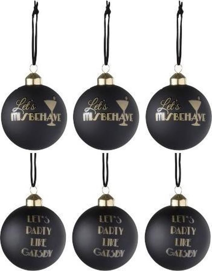 Kerstballen met Tekst Zwart en Goud 6 stuks