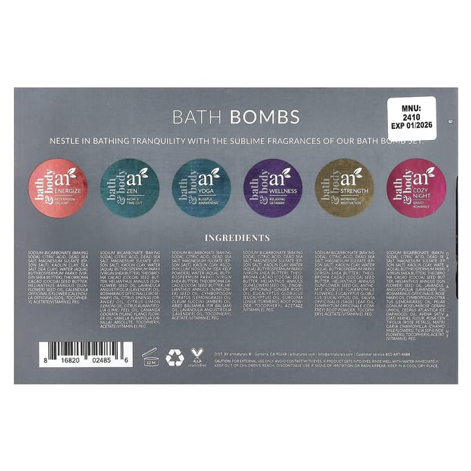 Artnaturals, Boules de Bain, 6 Paquets, 4 oz (113 G) Chaque gray