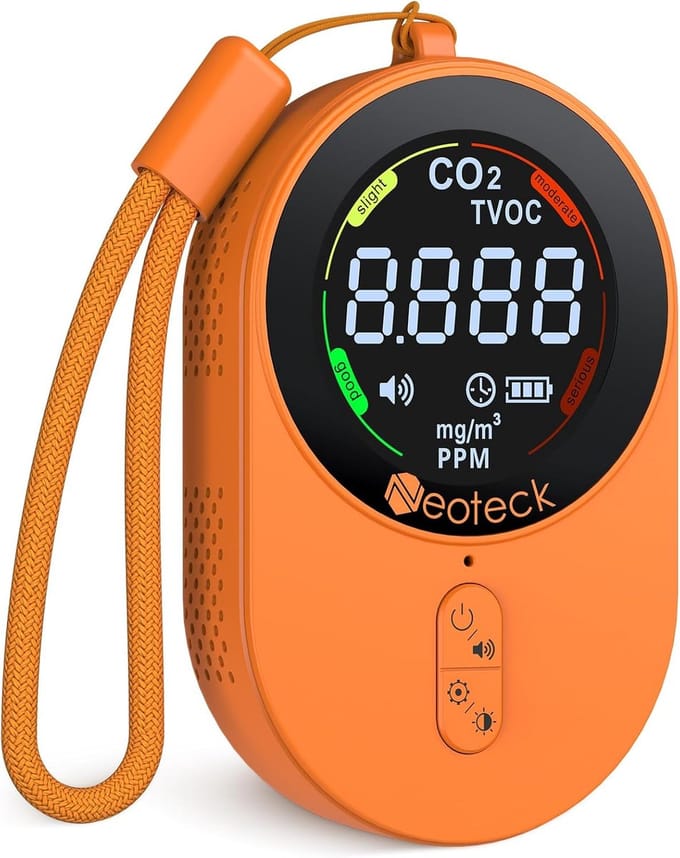 2-in-1 CO2 en TVOC-meter - Draagbare Luchtkwaliteitsdetector met Alarm en Instelbaar Display