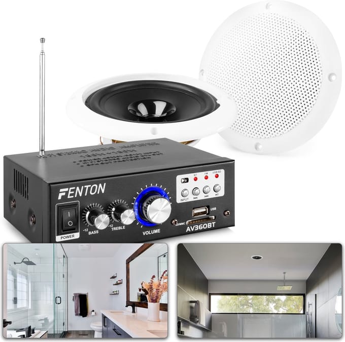 SkyTronic BS06 Badkamer speakerset 6.5 met versterker en 10 meter speakerkabel