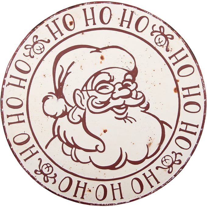 Clayre & Eef Tekstbord Ø 40x1 cm Wit Metaal Kerstman