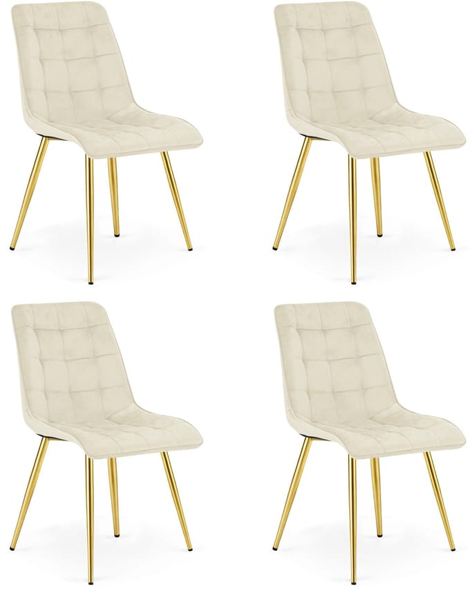 Set van 4 eetkamerstoelen SPLIT - Lichtbeige fluweel - Gouden metalen poten - Modern design